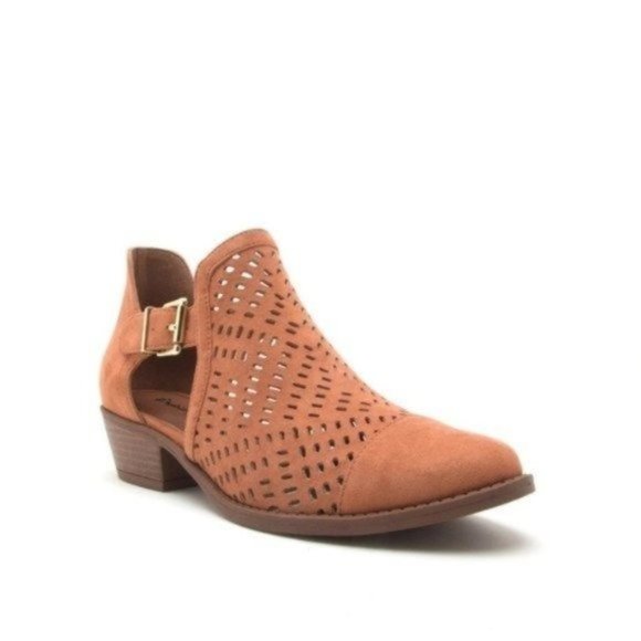 6/6.5/8/8.5 Buckled cutout suede ankle booties brown orange - Picture 6 of 11